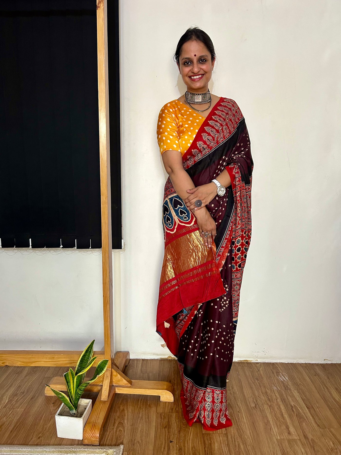 APPORVA: HANDMADE AJRAKH BANDHEJ MODAL SILK SAREE