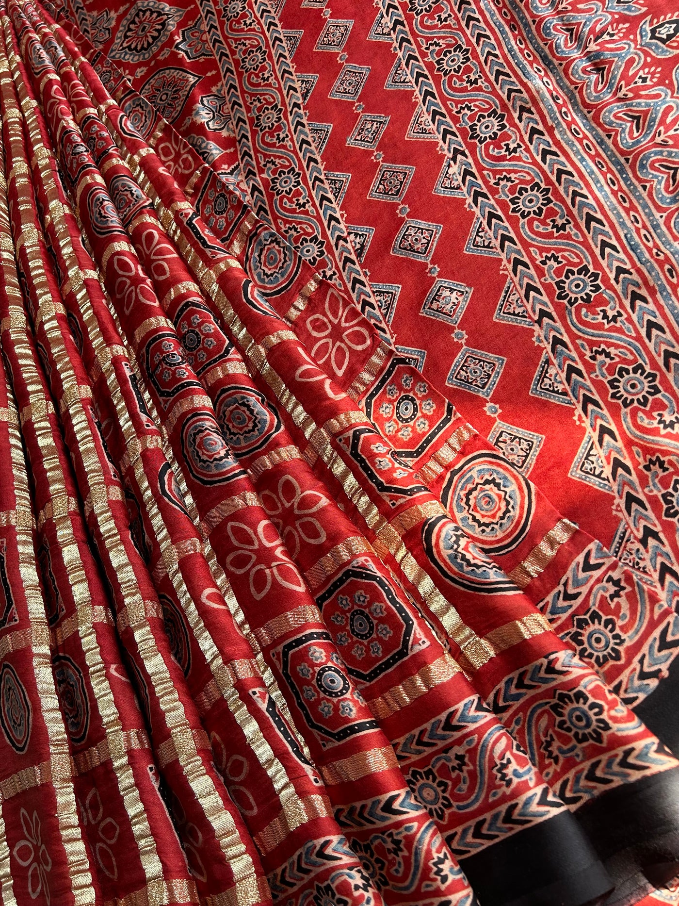 ANJINI:Handmade Gharchola Ajrakh Saree