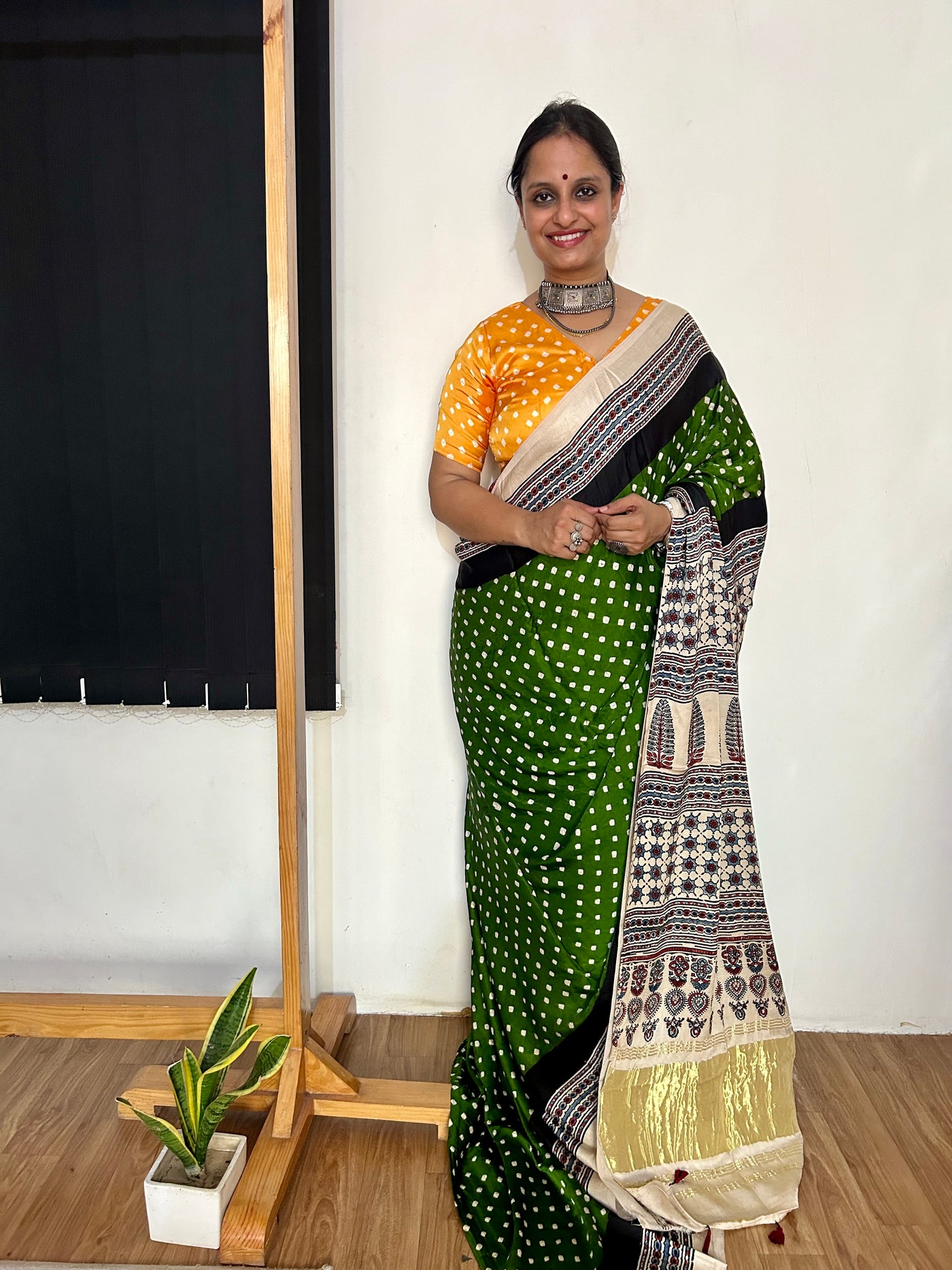 INDRANI: HANDMADE AJRAKH BANDHEJ MODAL SILK SAREE