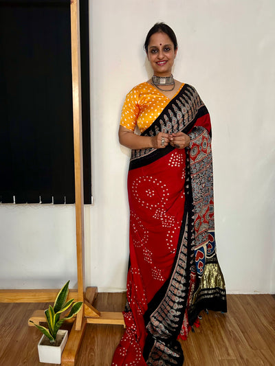 TANUJA: HANDMADE AJRAKH BANDHEJ MODAL SILK SAREE