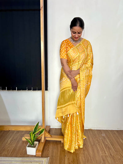 SANAYA:HANDMADE BANDHANI GHARCHOLA MODAL SILK SAREE
