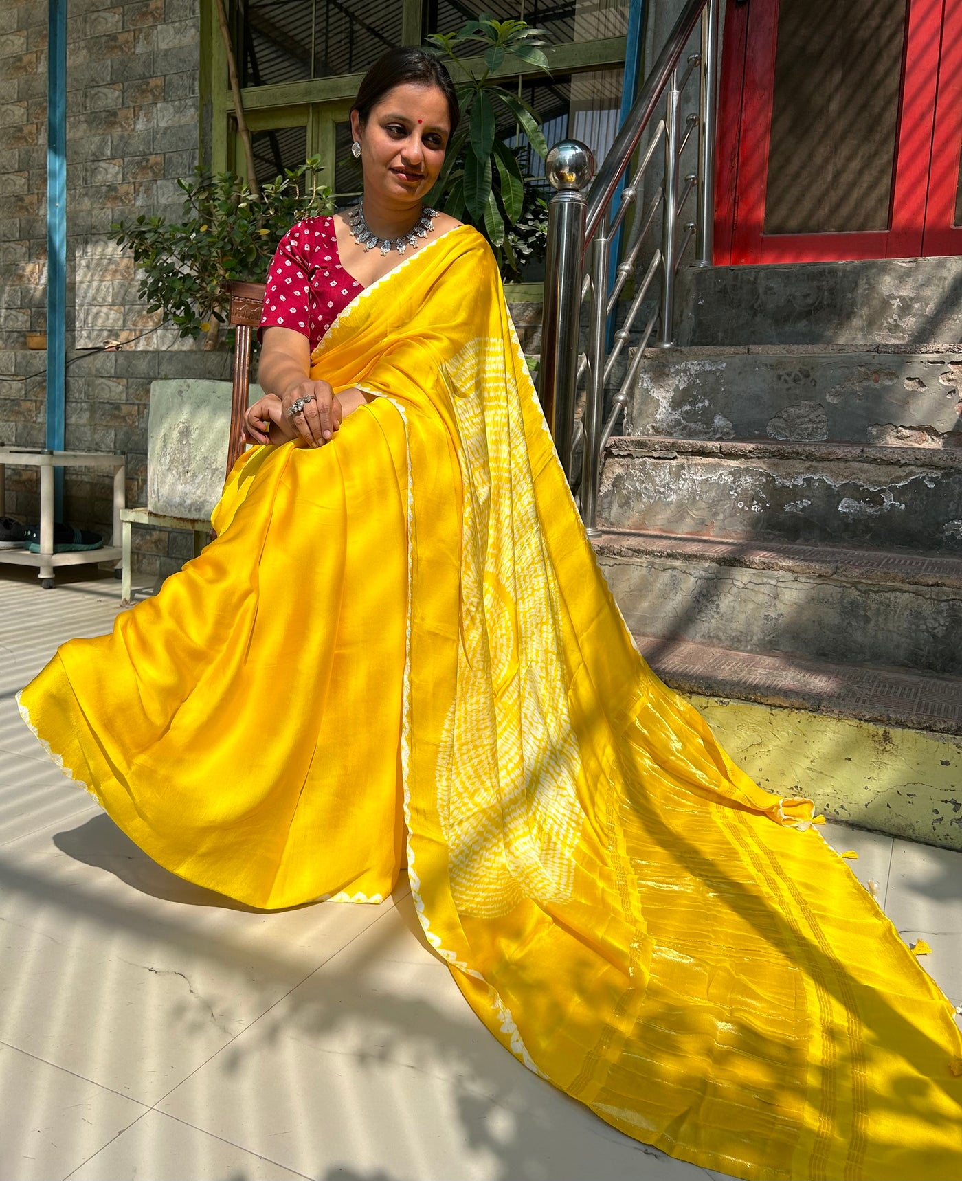 KUNTI: Handmade Shibori Dyed Modal Silk Tissue Pallu Saree