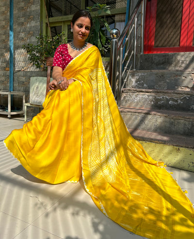 KUNTI: Handmade Shibori Dyed Modal Silk Tissue Pallu Saree