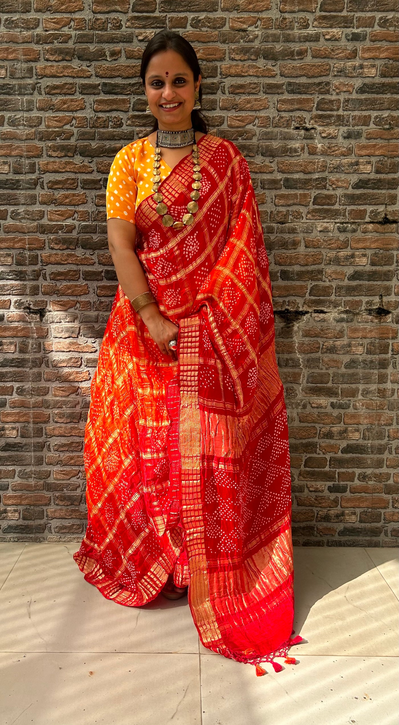 KASHISH :  Handmade Bandhani Pure Gajji Silk Gharchola Saree