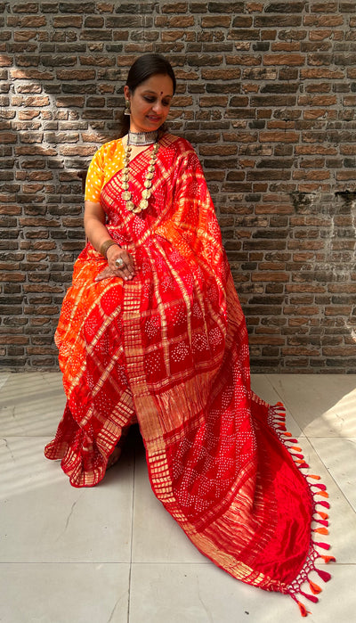 KASHISH :  Handmade Bandhani Pure Gajji Silk Gharchola Saree