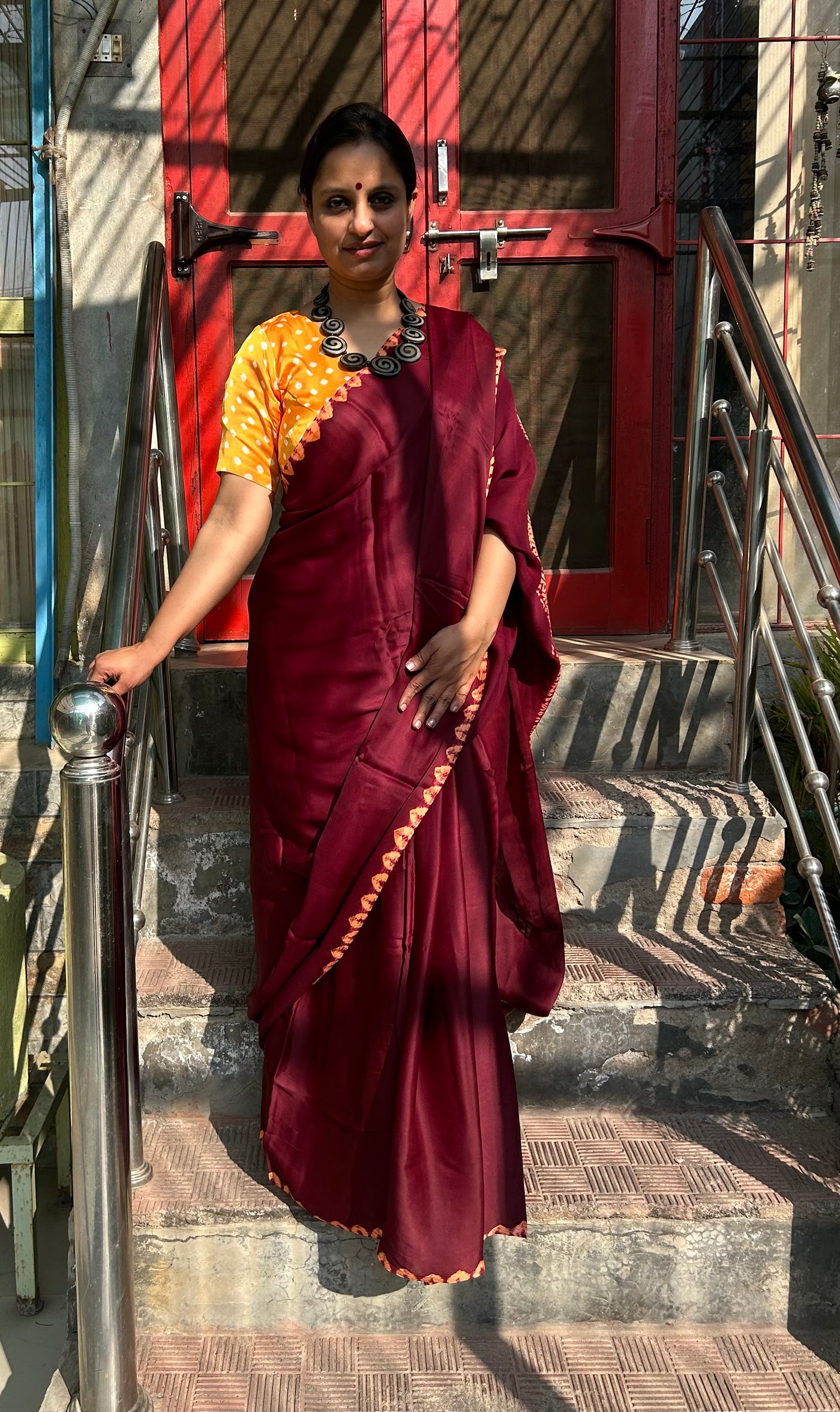 VEDIKA : Handmade Shibori Dyed Modal Silk Tissue Pallu Saree