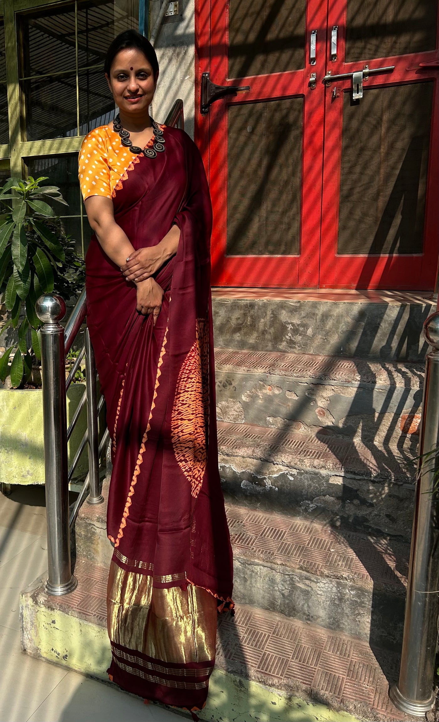 VEDIKA : Handmade Shibori Dyed Modal Silk Tissue Pallu Saree