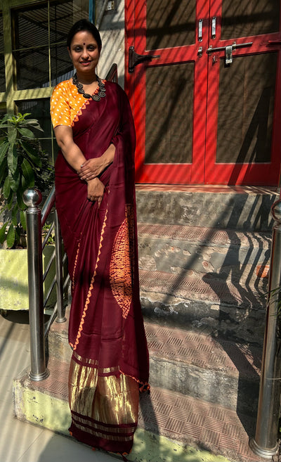 VEDIKA : Handmade Shibori Dyed Modal Silk Tissue Pallu Saree