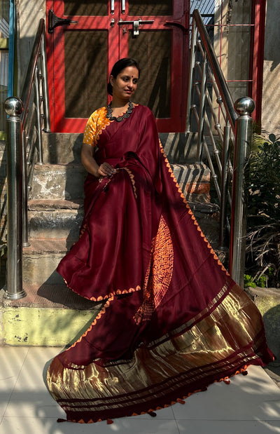 VEDIKA : Handmade Shibori Dyed Modal Silk Tissue Pallu Saree