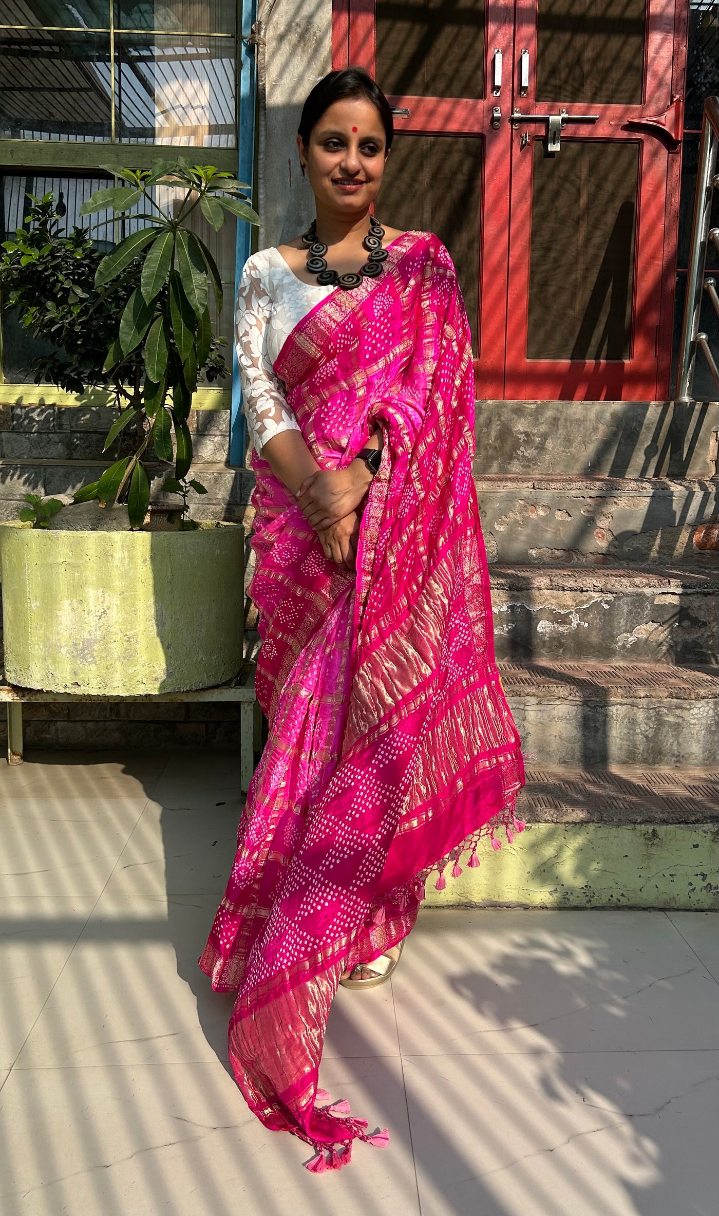 DEVINA :  Handmade Bandhani Pure Gajji Silk Gharchola Saree