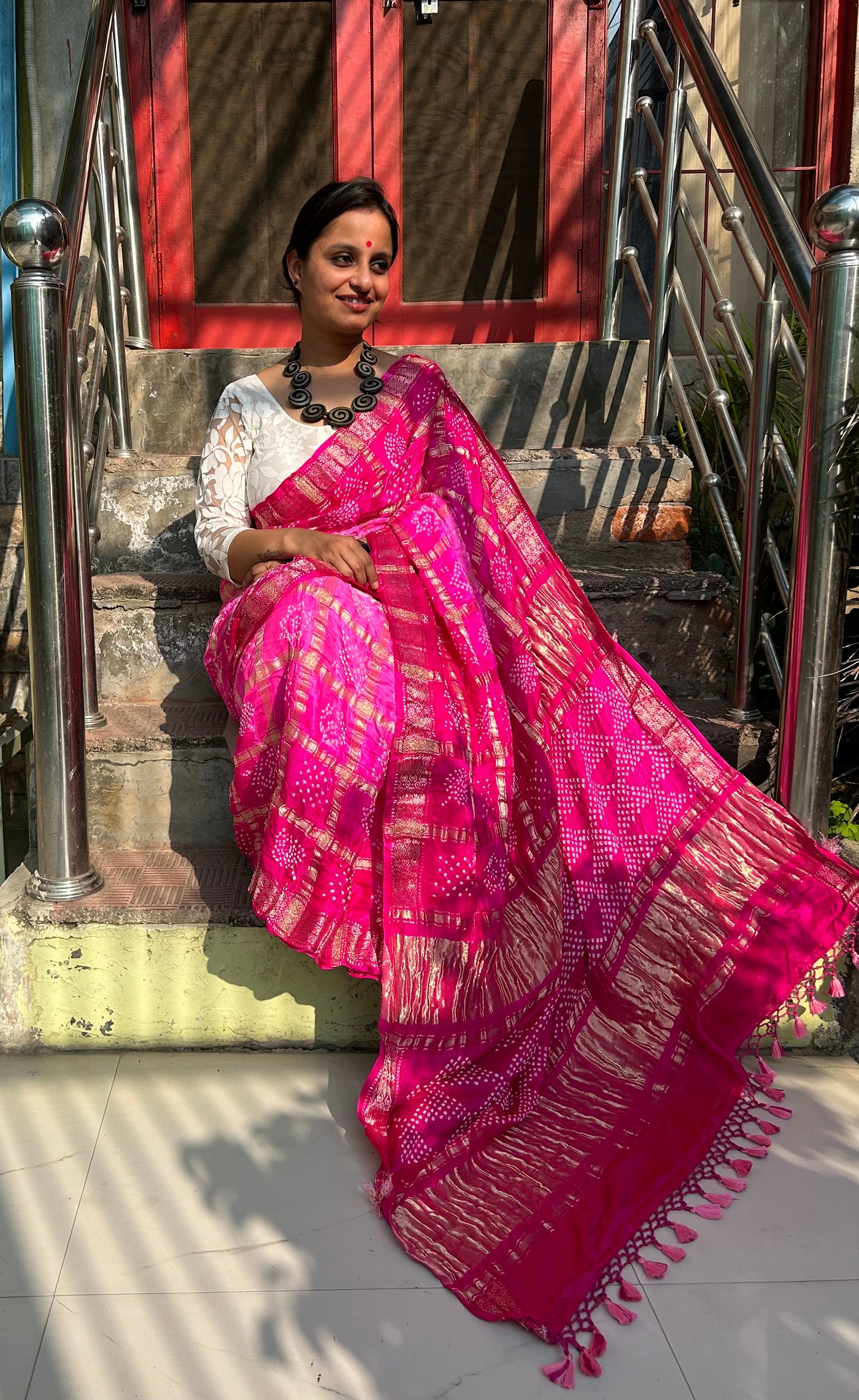 DEVINA :  Handmade Bandhani Pure Gajji Silk Gharchola Saree