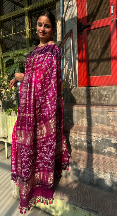 KINJAL :  Handmade Bandhani Pure Gajji Silk Gharchola Saree