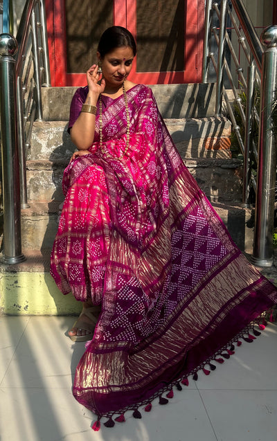 KINJAL :  Handmade Bandhani Pure Gajji Silk Gharchola Saree