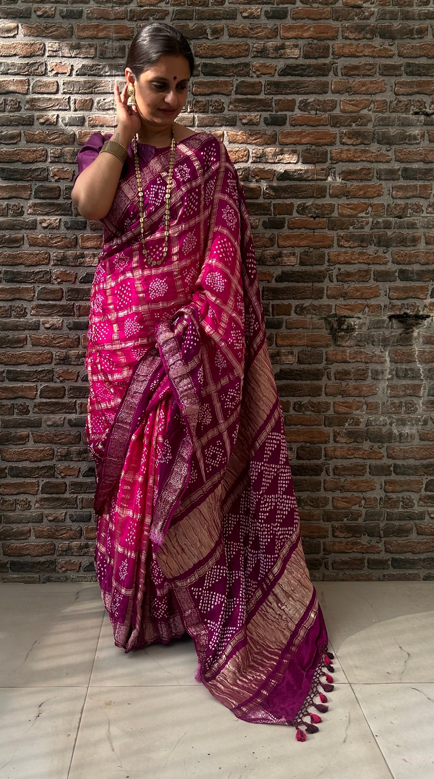 KINJAL :  Handmade Bandhani Pure Gajji Silk Gharchola Saree