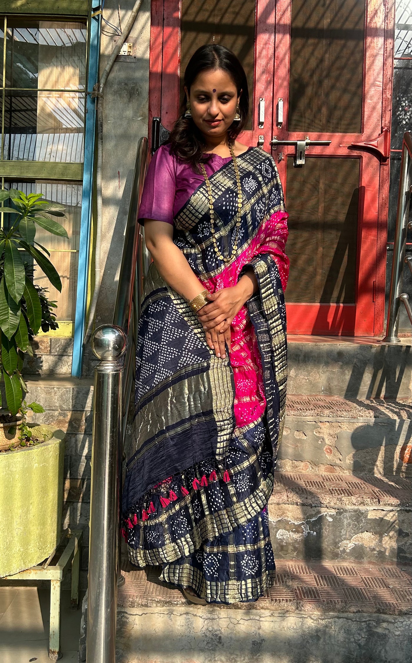 RASHMIKA :  Handmade Bandhani Pure Gajji Silk Gharchola Saree