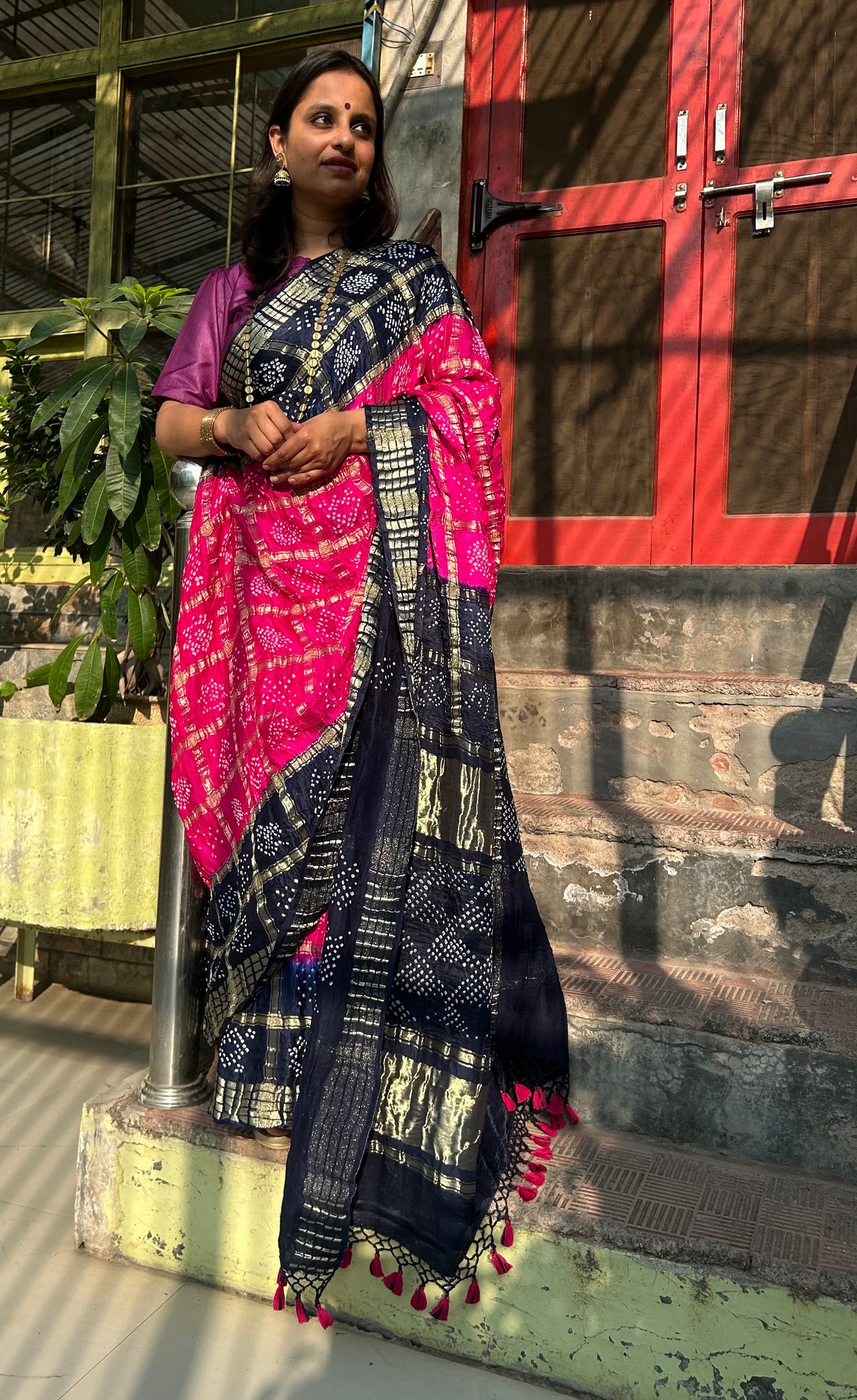 RASHMIKA :  Handmade Bandhani Pure Gajji Silk Gharchola Saree