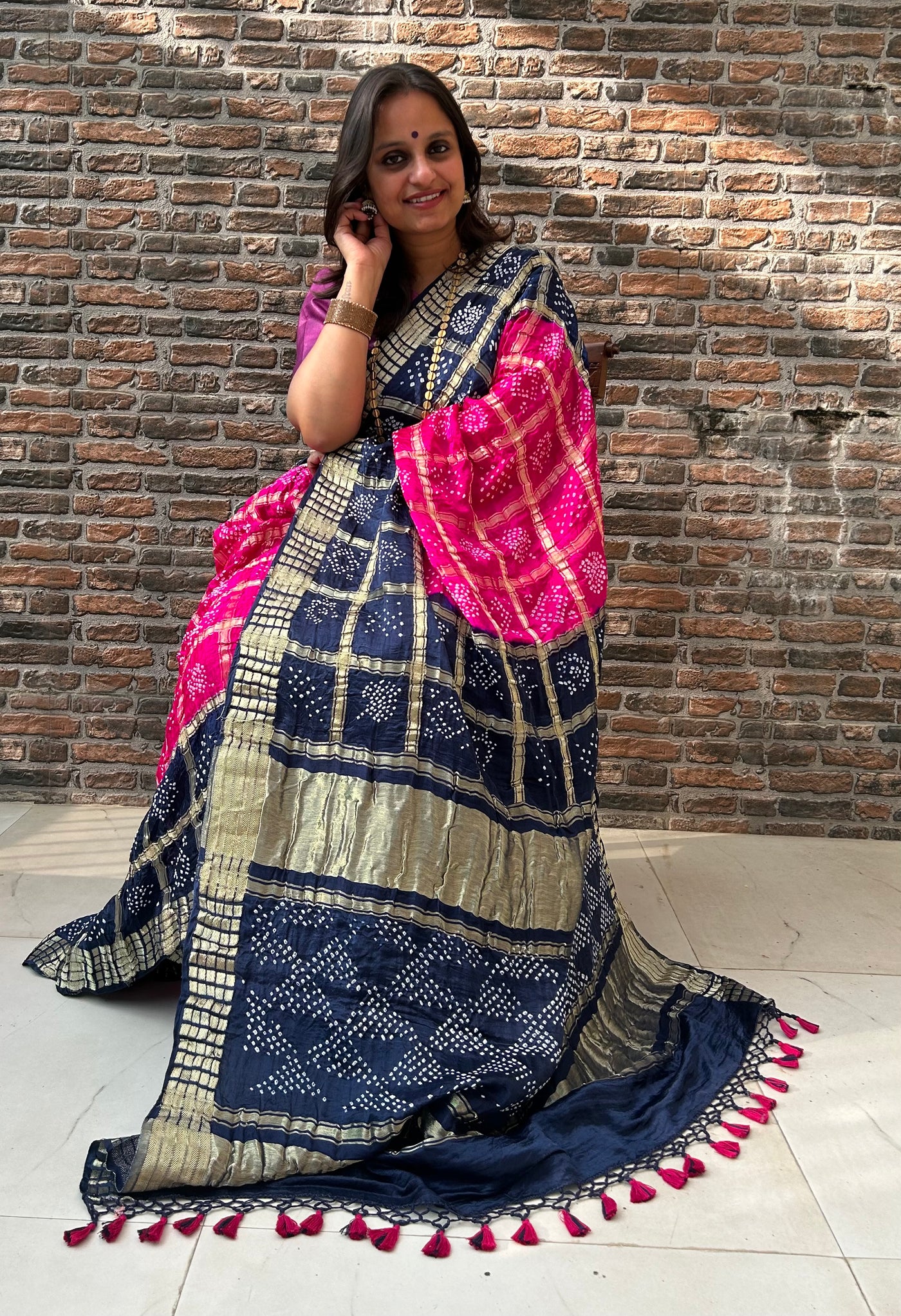 RASHMIKA :  Handmade Bandhani Pure Gajji Silk Gharchola Saree