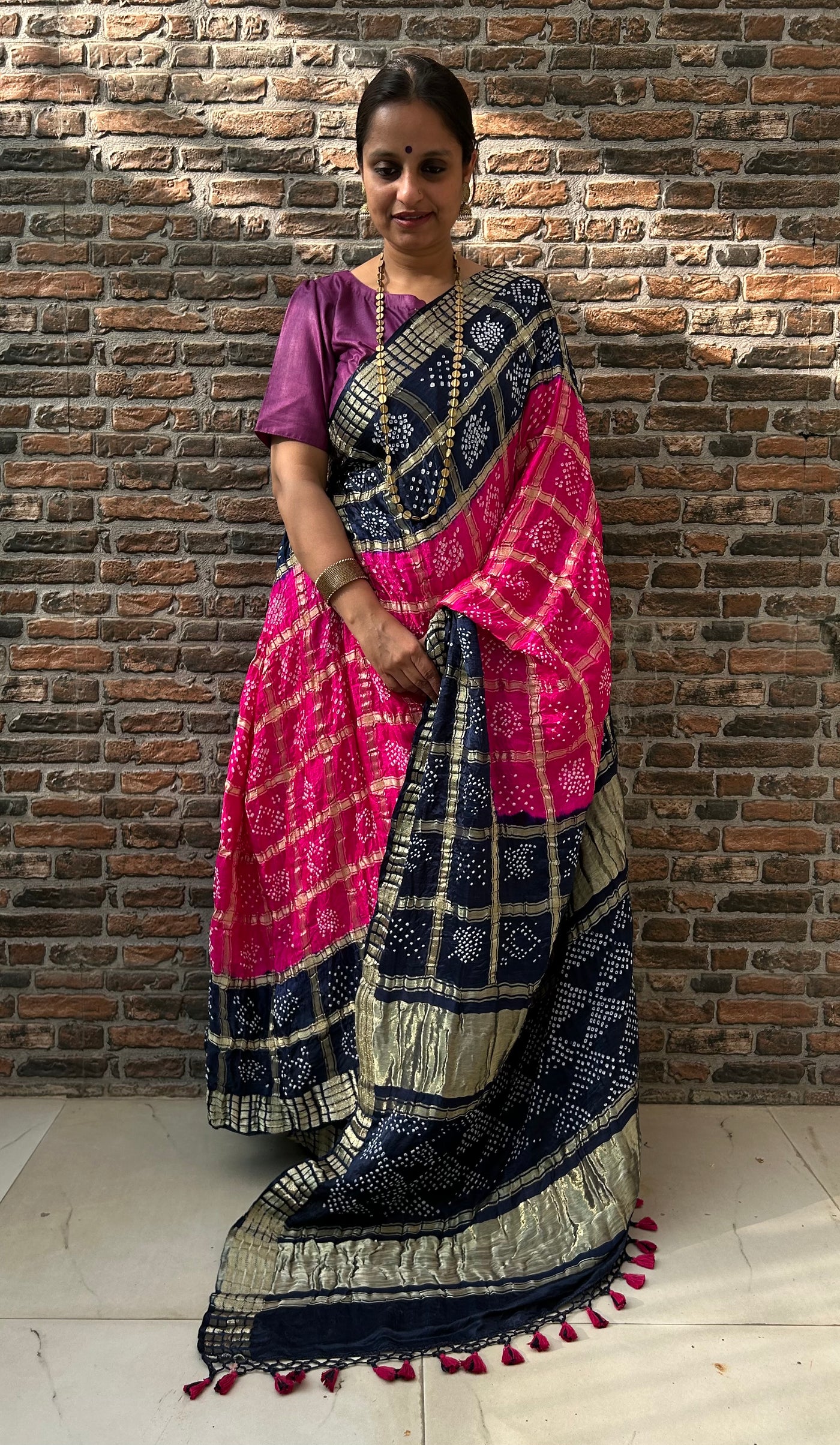 RASHMIKA :  Handmade Bandhani Pure Gajji Silk Gharchola Saree