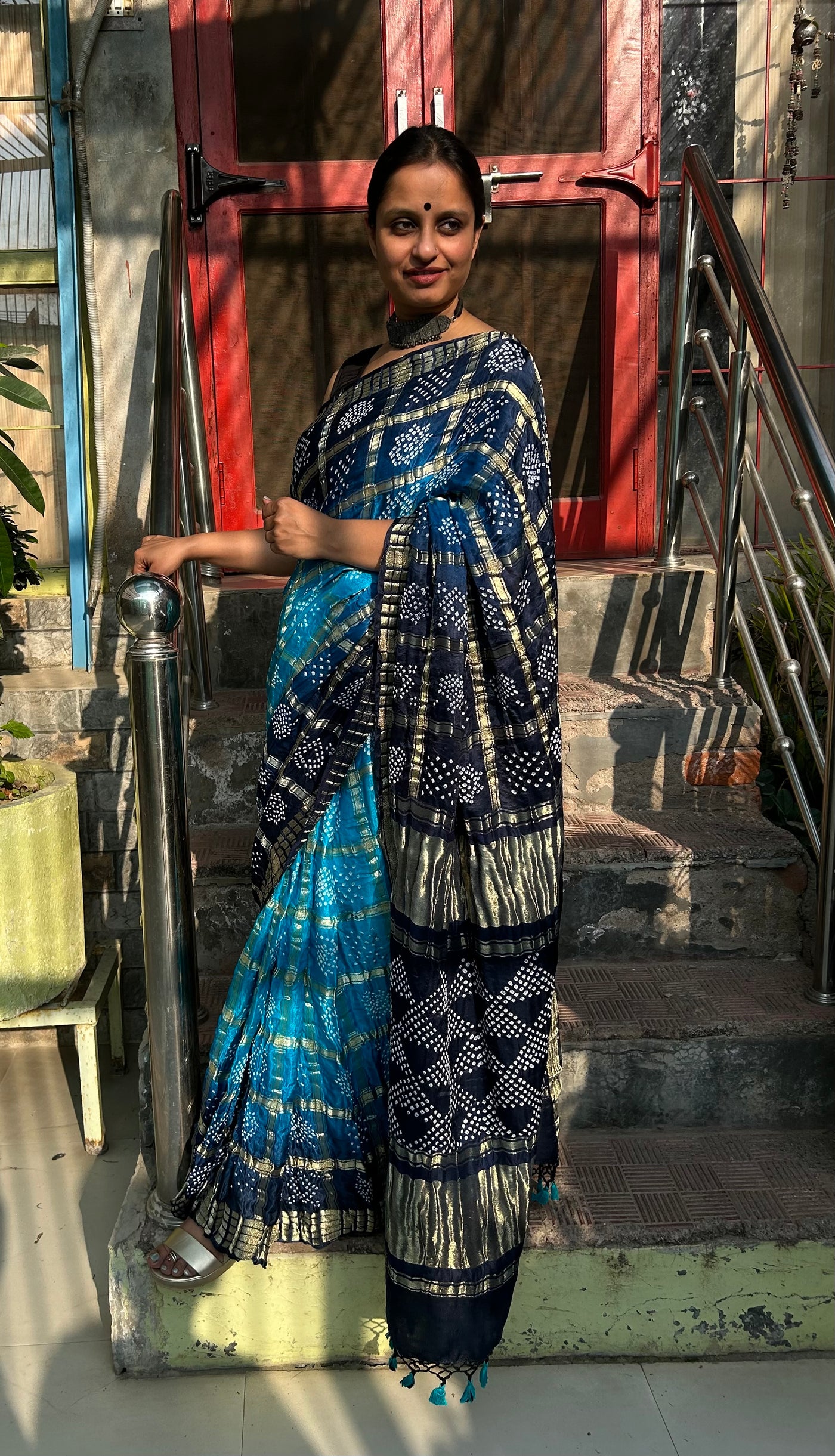 SATAKSHI :  Handmade Bandhani Pure Gajji Silk Gharchola Saree