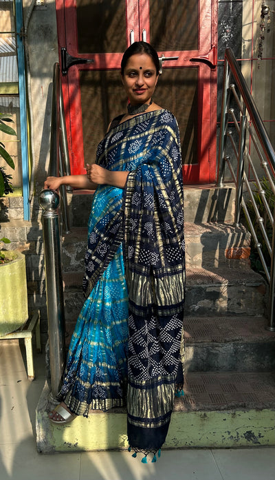 SATAKSHI :  Handmade Bandhani Pure Gajji Silk Gharchola Saree