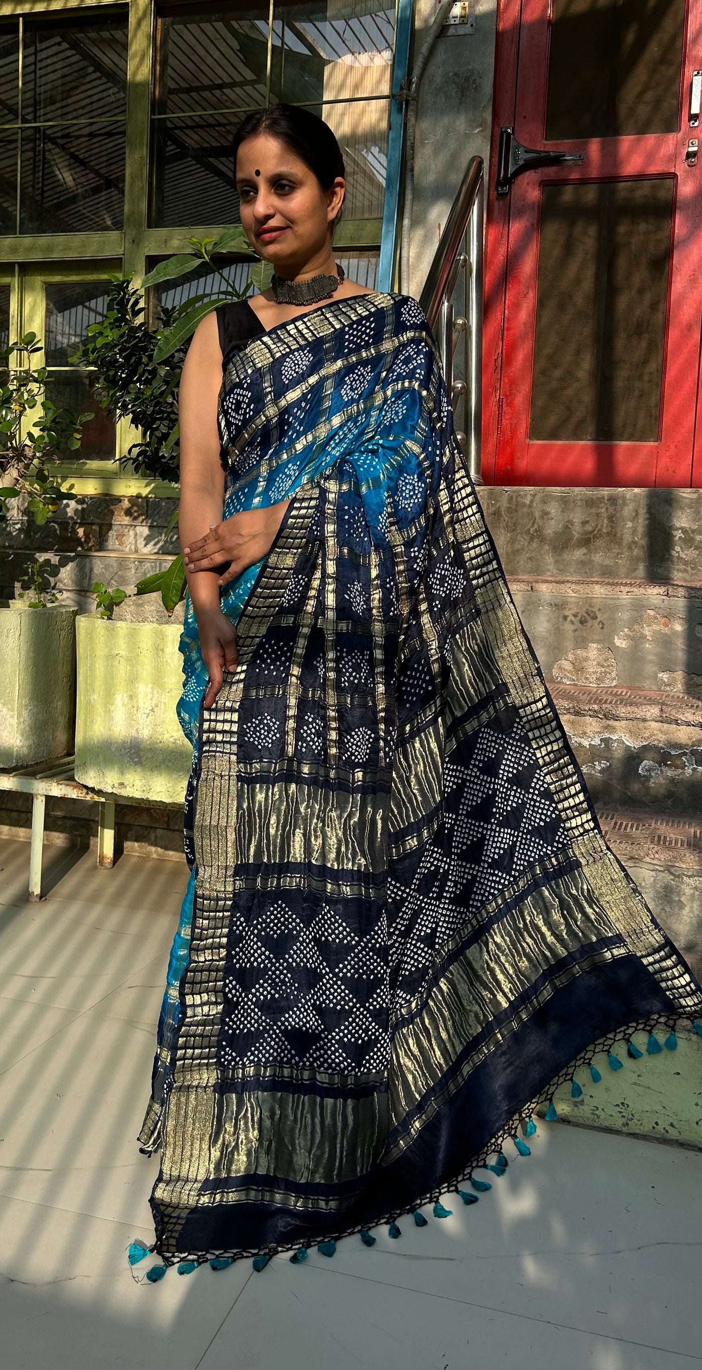 SATAKSHI :  Handmade Bandhani Pure Gajji Silk Gharchola Saree