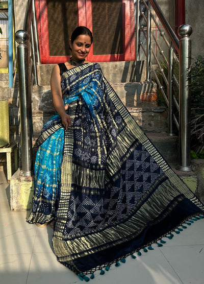 SATAKSHI :  Handmade Bandhani Pure Gajji Silk Gharchola Saree