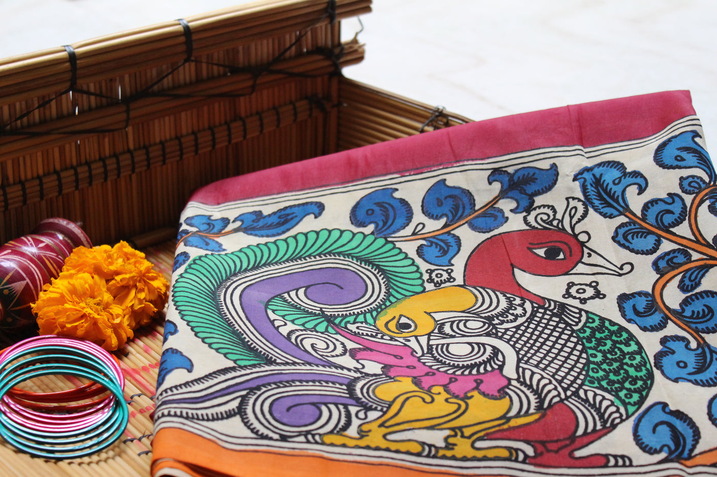 AADITRI: HANDPAINTED CHENNUR SILK KALAMKARI SAREE