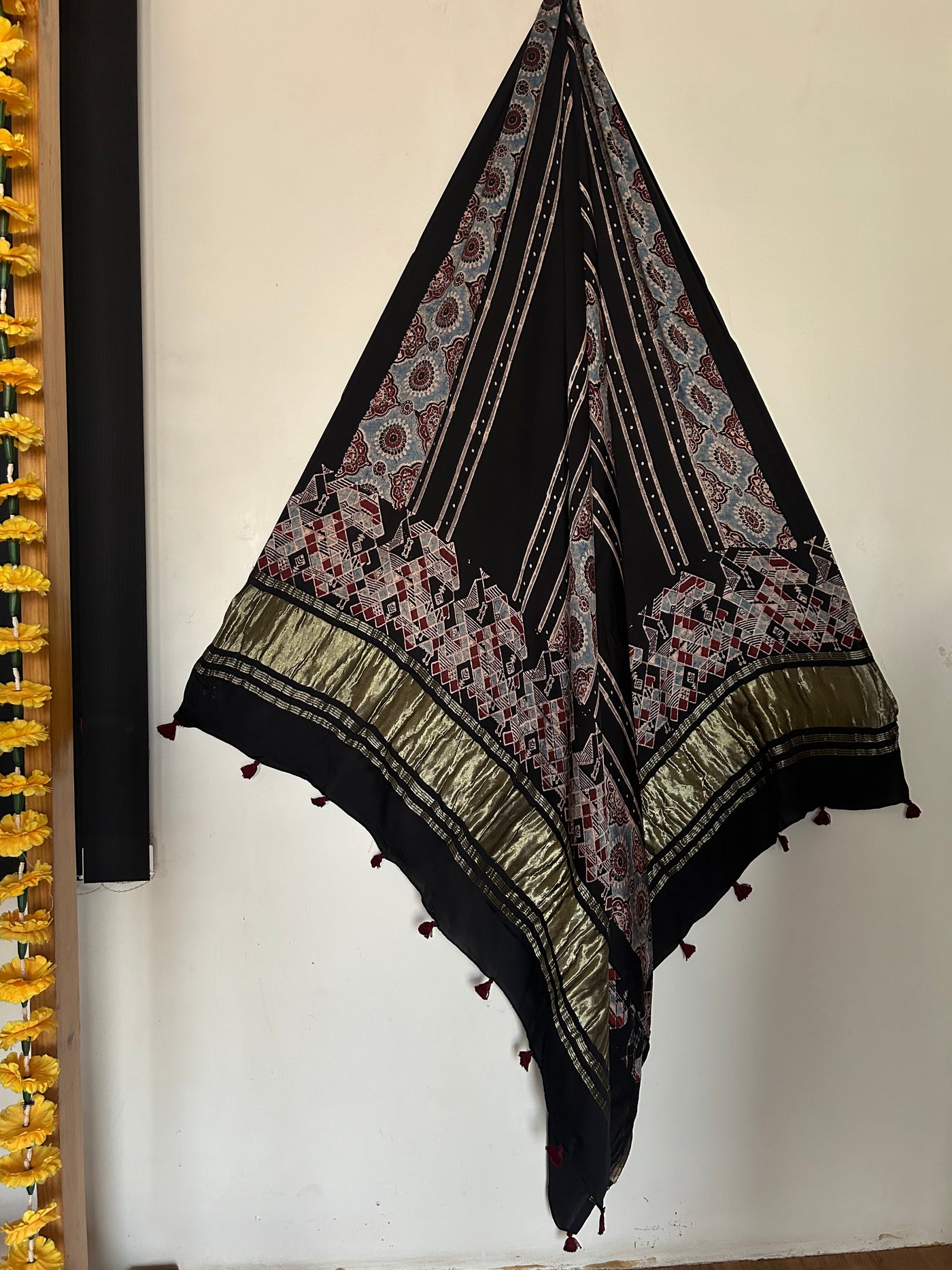 BLACK GOLD: AJRAKH MODAL SILK TISSUE DUPATTA