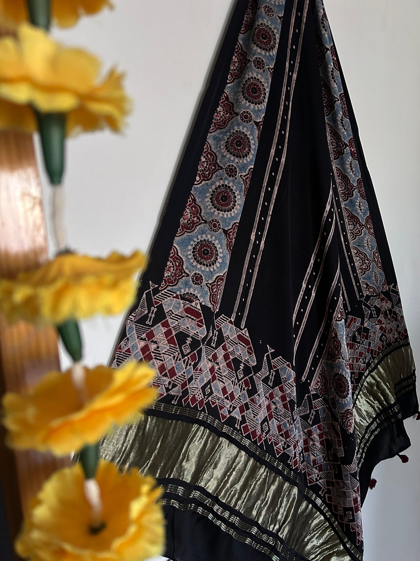 BLACK GOLD: AJRAKH MODAL SILK TISSUE DUPATTA