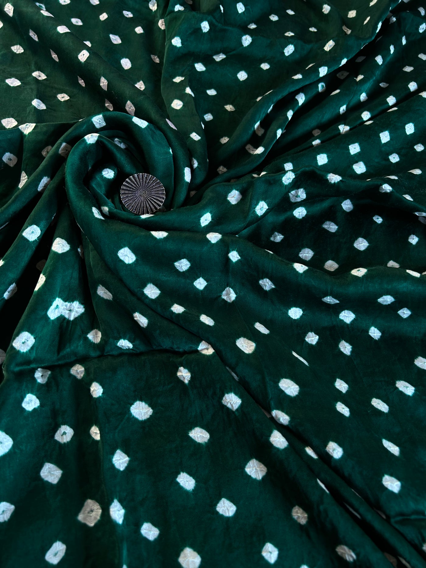 BOTTLE GREEN -  Hand made BHANDHANI Modal Silk Fabric