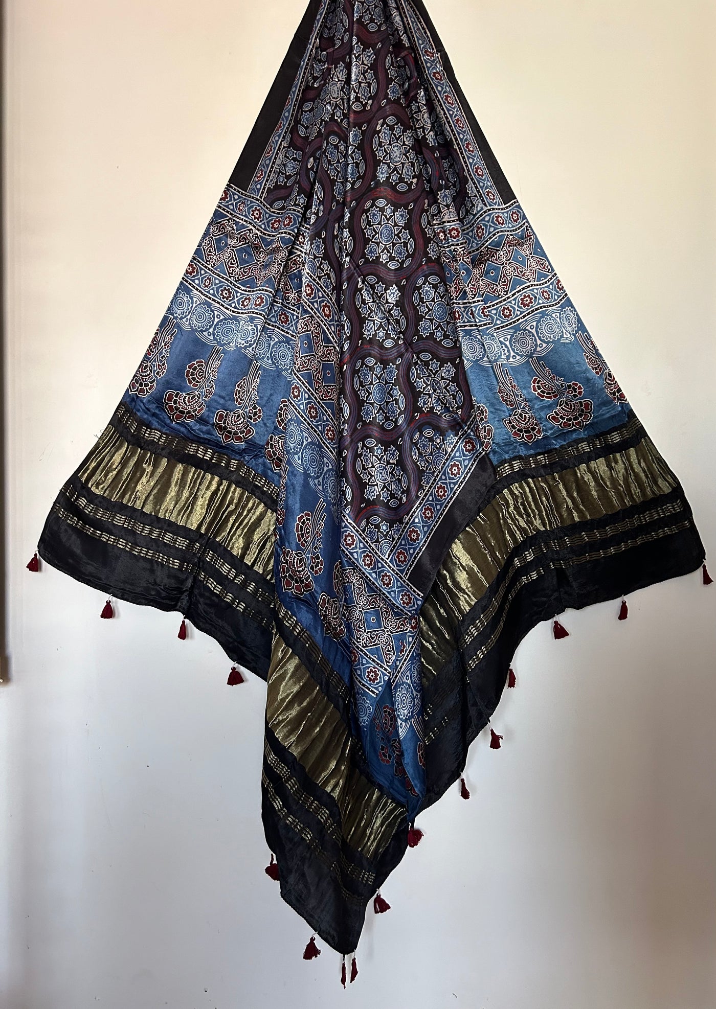 NEEL KAMAL : Tissue Modal Silk Ajrakh Dupatta