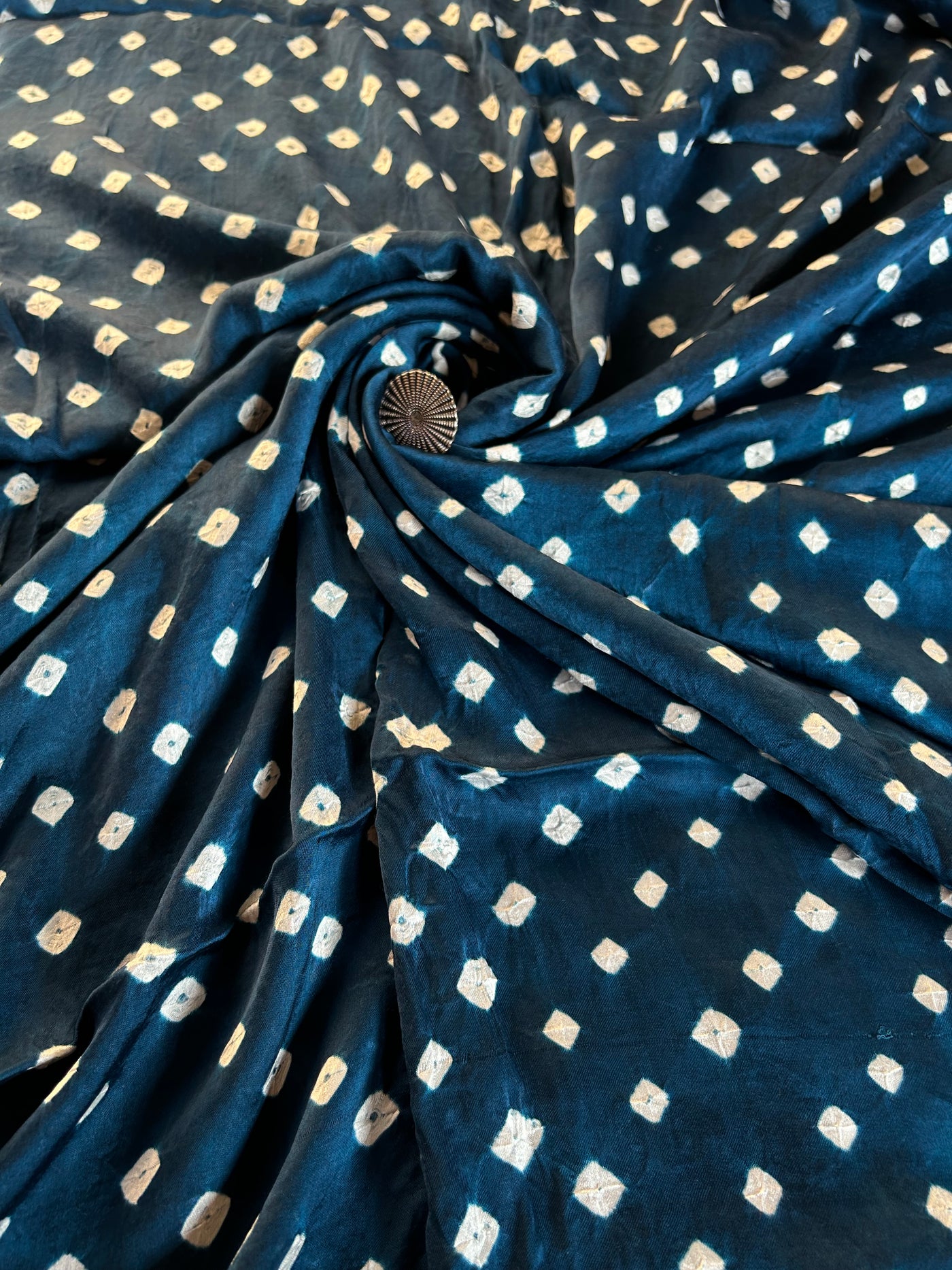 TEAL BLUE-  Hand made BHANDHANI Modal Silk Fabric