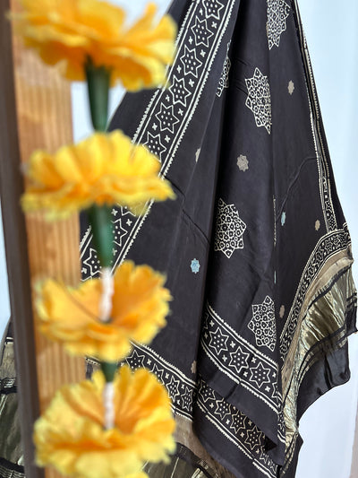 GOLDEN TREASURE:Tissue Modal Silk Ajrakh Dupatta