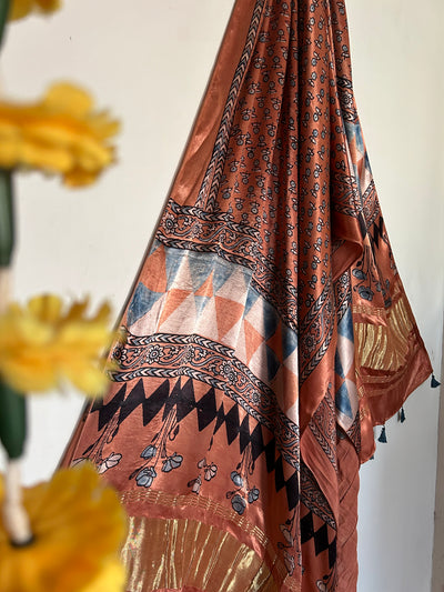 PANKHUDI : Tissue Modal Silk Ajrakh Dupatta