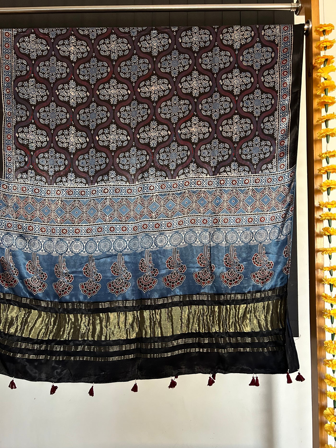 NEEL KAMAL : Tissue Modal Silk Ajrakh Dupatta