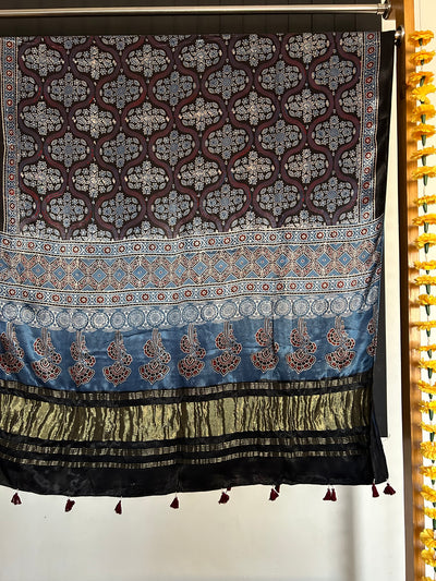 NEEL KAMAL : Tissue Modal Silk Ajrakh Dupatta