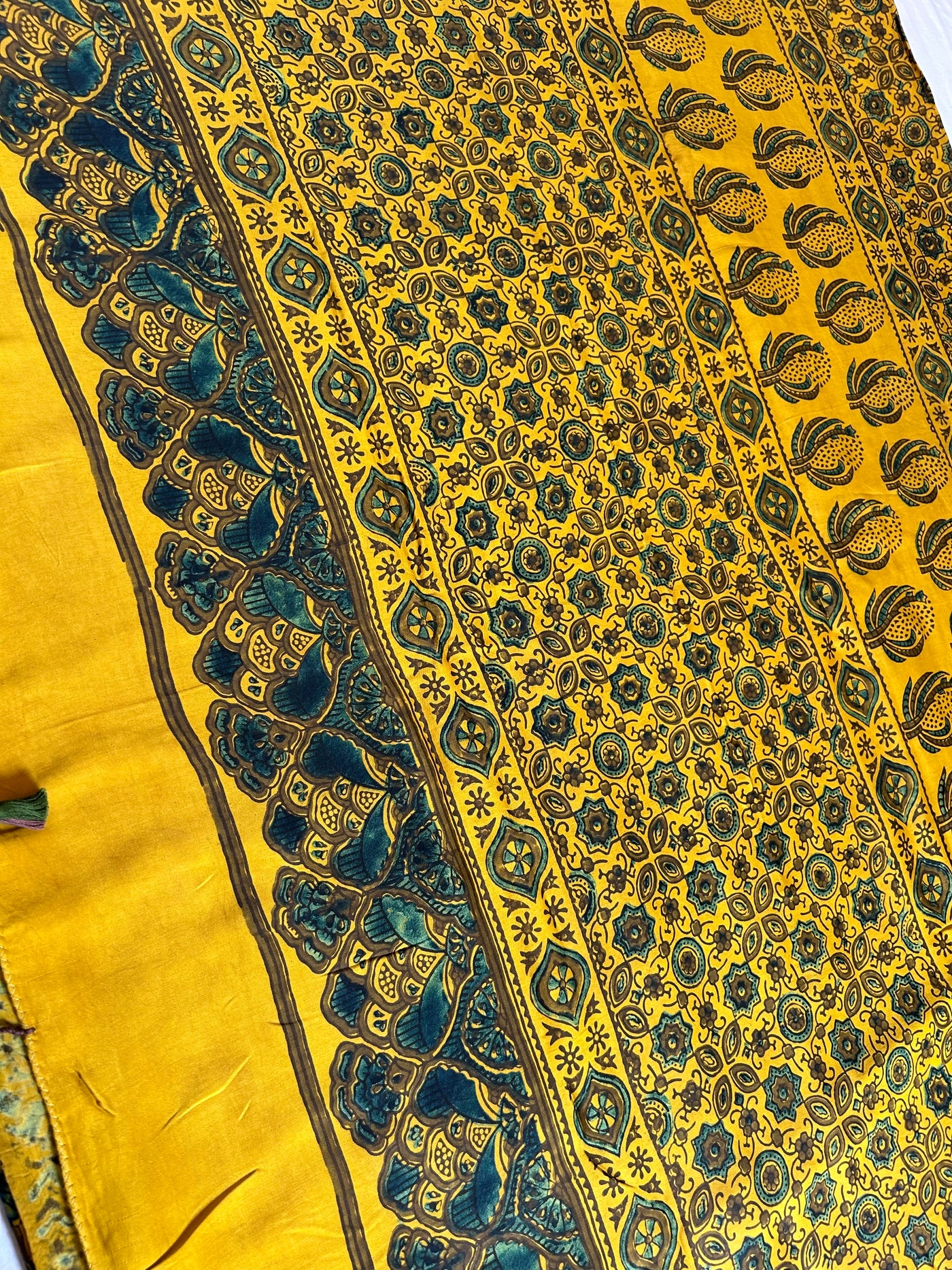 Sanyukta: YELLOW,Handblock Ajrakh Modal Silk Saree