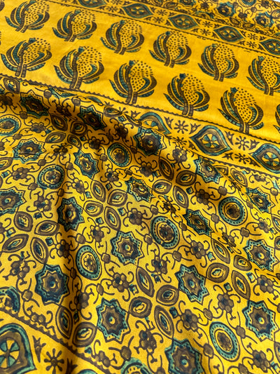 Sanyukta: YELLOW,Handblock Ajrakh Modal Silk Saree