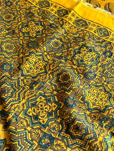 Sanyukta: YELLOW,Handblock Ajrakh Modal Silk Saree