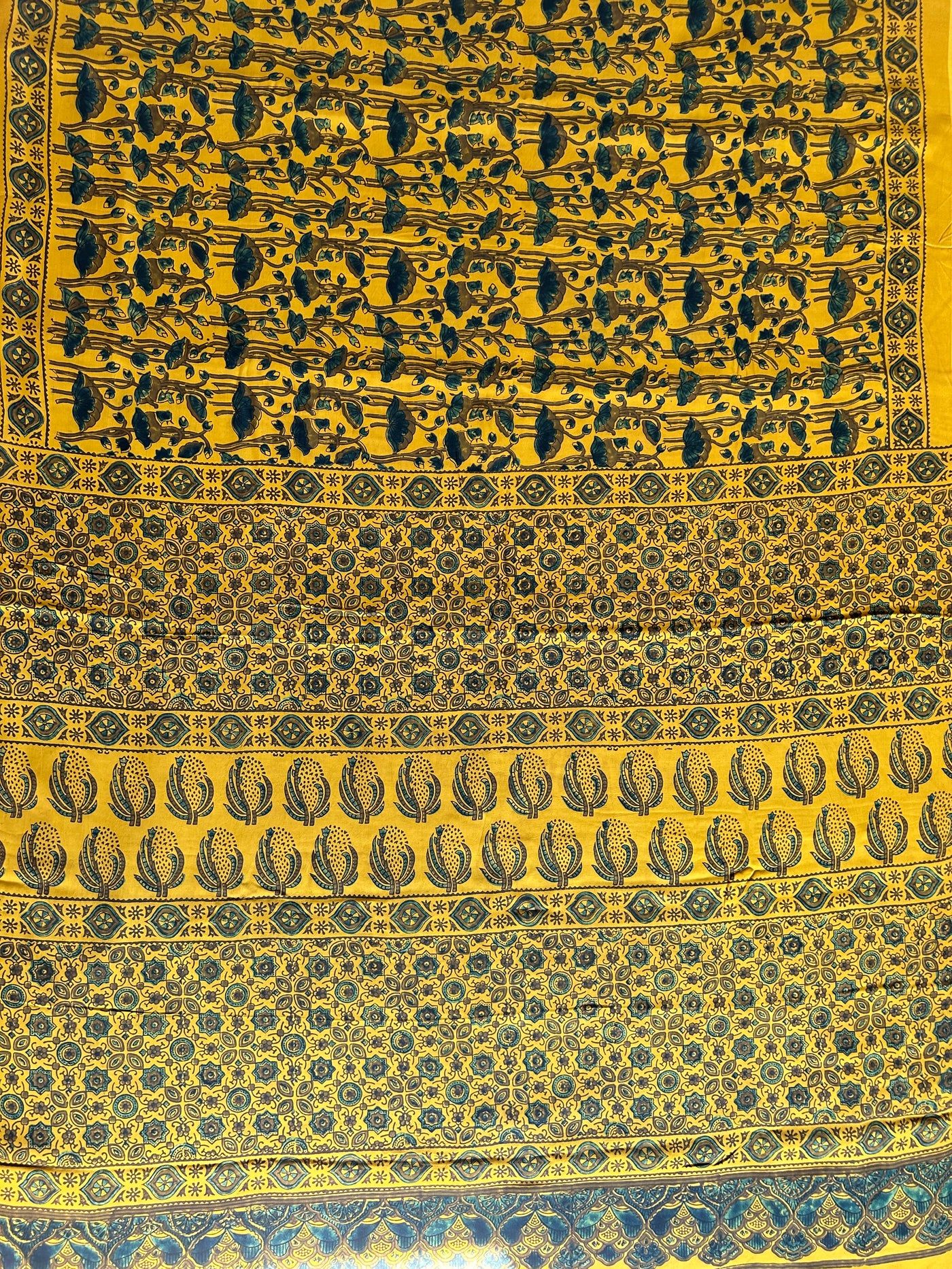 Sanyukta: YELLOW,Handblock Ajrakh Modal Silk Saree