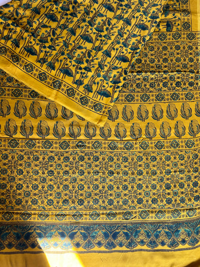 Sanyukta: YELLOW,Handblock Ajrakh Modal Silk Saree