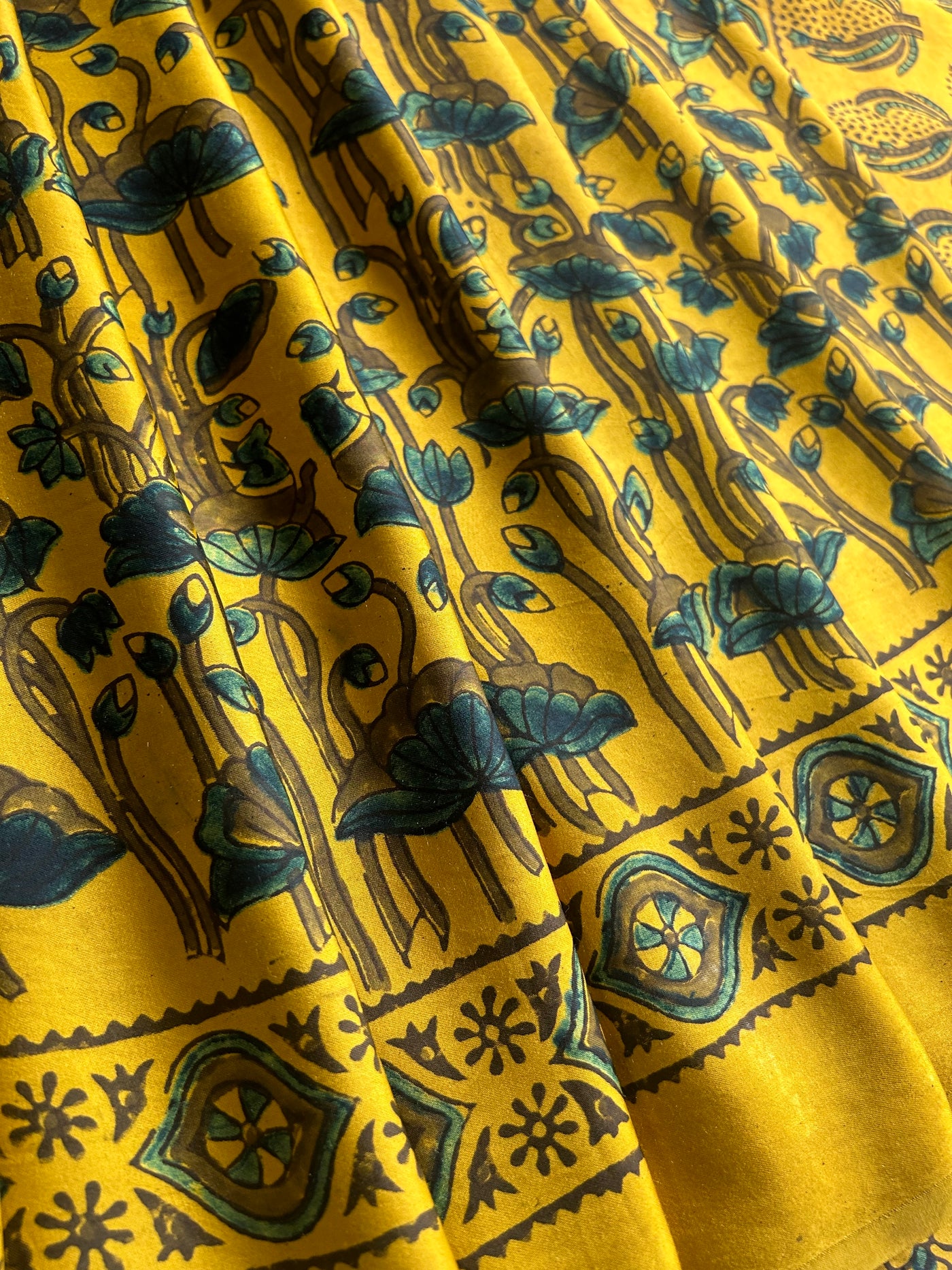 Sanyukta: YELLOW,Handblock Ajrakh Modal Silk Saree