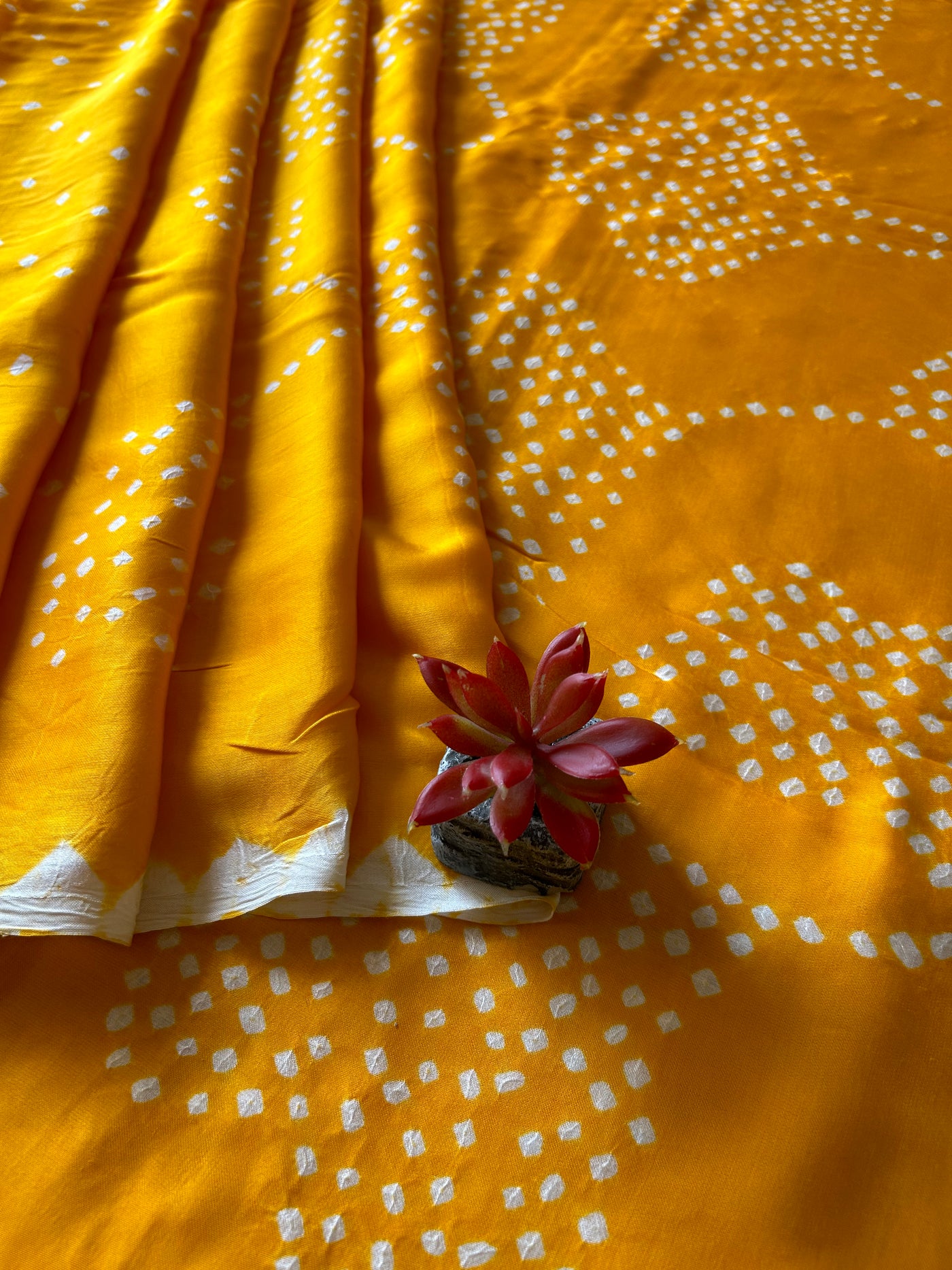 Madhubala: Yellow, Handmade Designer Bandhani Modal Silk Tissue Pallu Saree