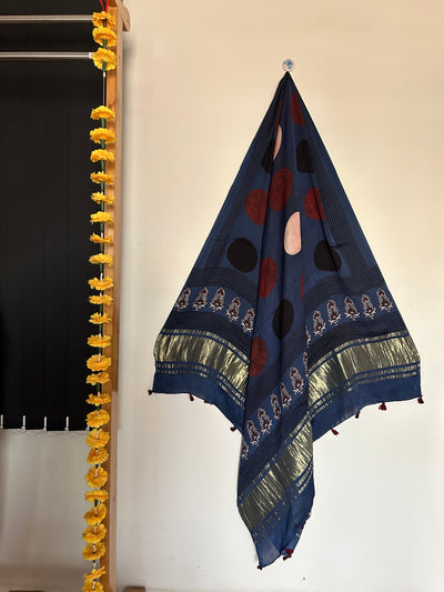 Shagun : Tissue Modal Silk Ajrakh Dupatta