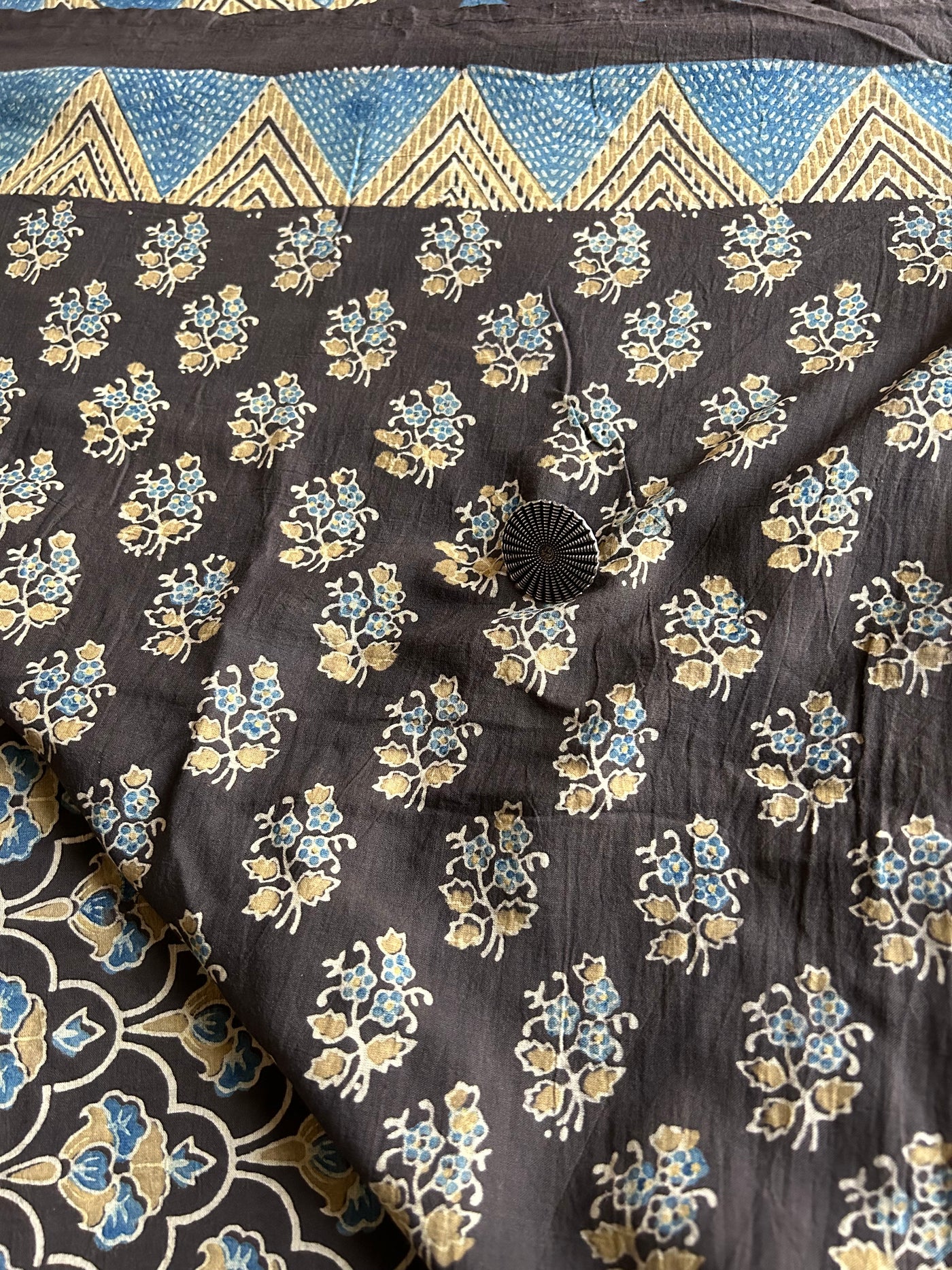 AARNA: Handblock Ajrakh Mulmul Cotton Saree