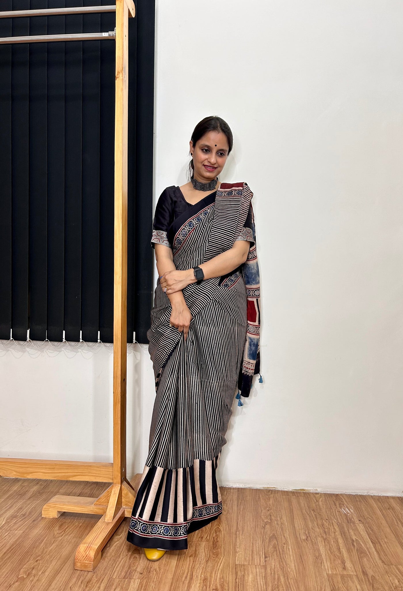 DHARA: HANDBLOCK PRINTED AJRAKH MODAL SILK SAREE