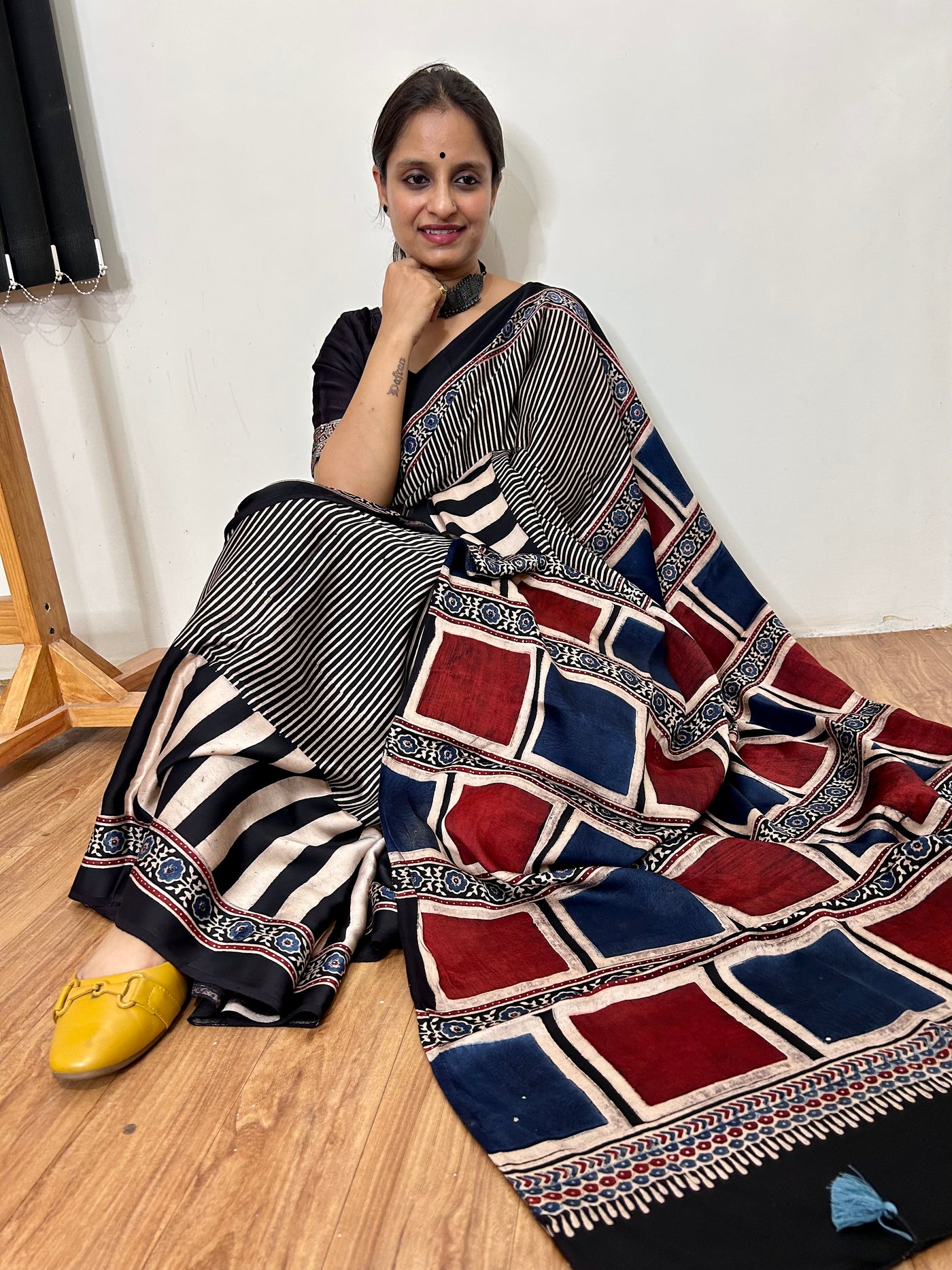 DHARA: HANDBLOCK PRINTED AJRAKH MODAL SILK SAREE