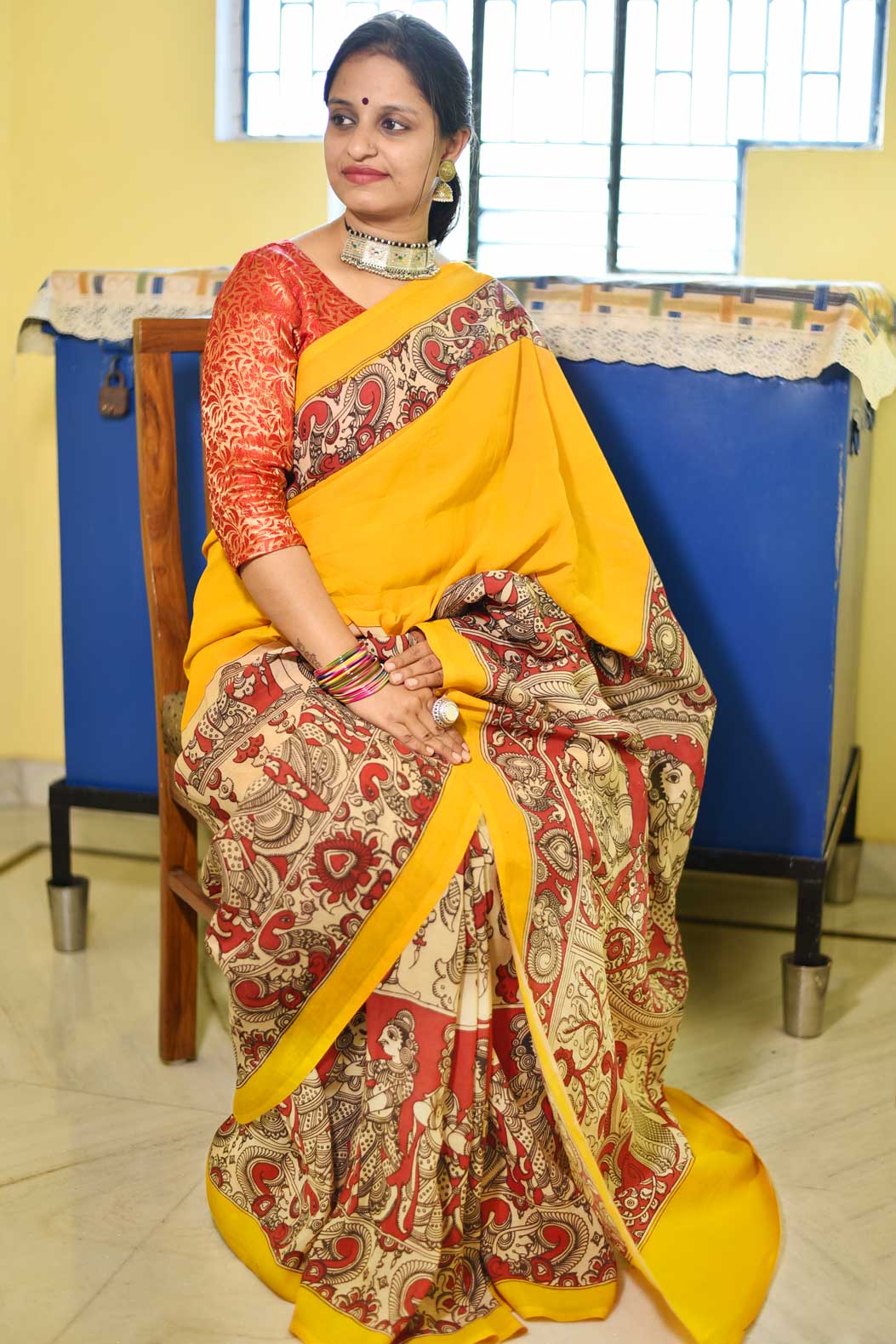 GANESHA: HANDPAINTED CHENNUR SILK KALAMKARI SAREE