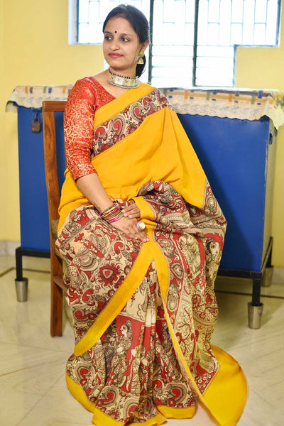 GANESHA: HANDPAINTED CHENNUR SILK KALAMKARI SAREE