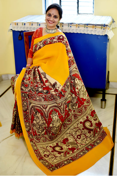 GANESHA: HANDPAINTED CHENNUR SILK KALAMKARI SAREE